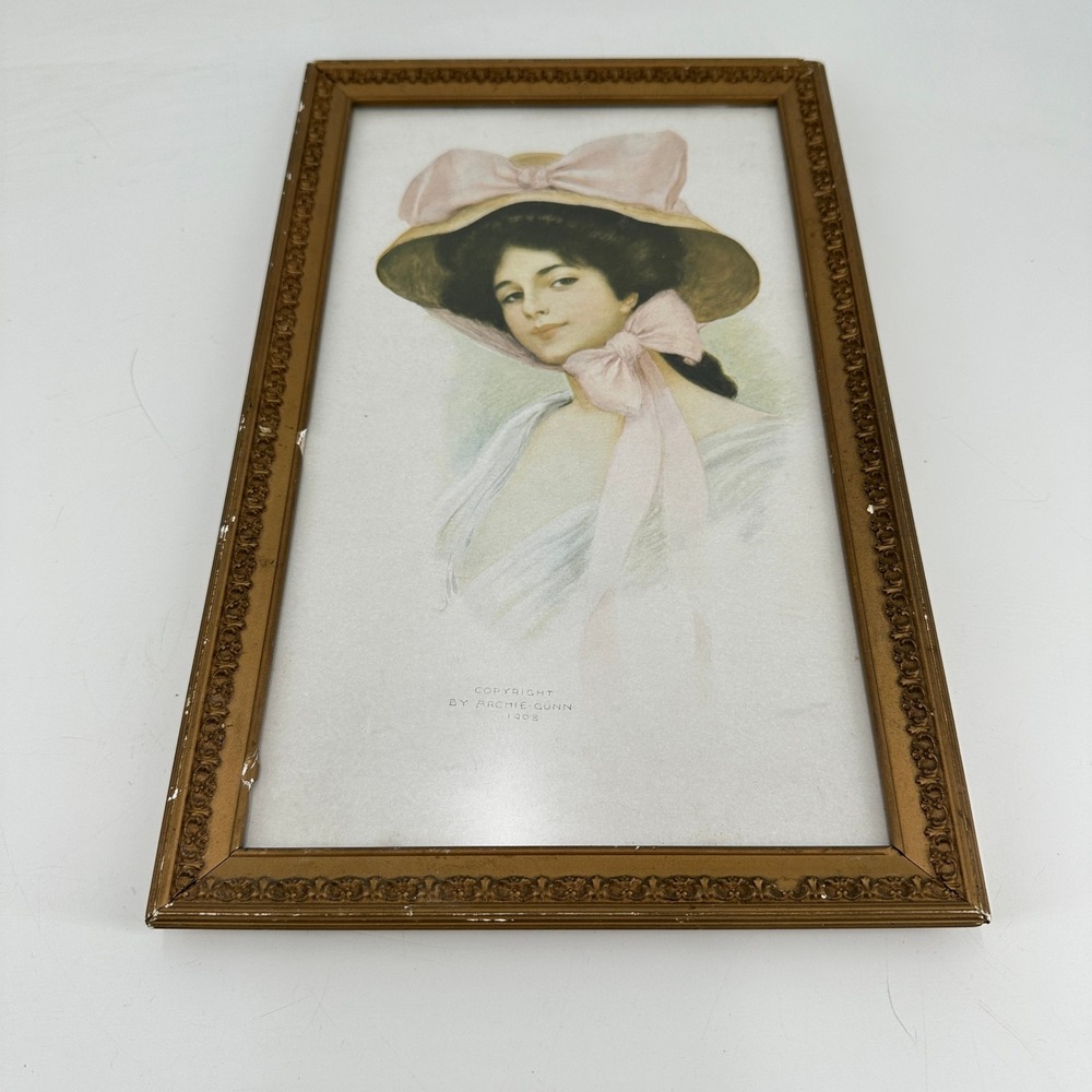 Archie Gunn 1908 Gibson Girl Style Framed Portrait Print Gold Ornate Frame
